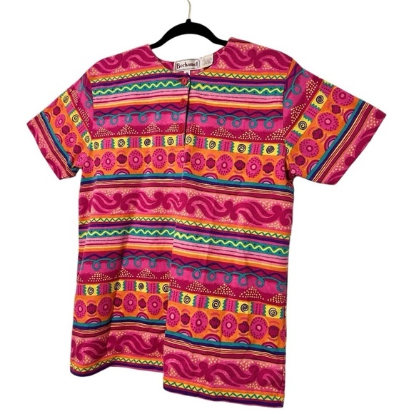 Vintage Bechamel Pink and Yellow Boxy Graphic Top Sz Medium - Picture 3 of 5